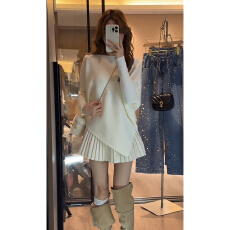 批发2026新款新年过年战袍红色针织毛衣连衣裙子女秋<b class='q'>冬</b>季穿搭短裙套装