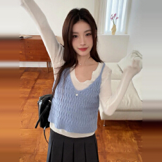 批发韩系穿搭一整套2026新款蓝色吊带连衣裙女早<b class='q'>春</b>季小个子百褶裙套装