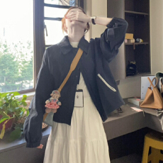 批发韩系高级感简约翻领夹克棒球服女早秋季2025新款宽松休闲显瘦外套