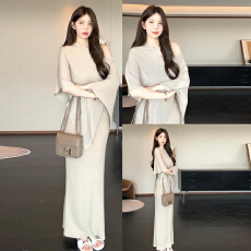 批发慵懒风披肩针织吊带连衣裙子女2025新款韩系早秋穿搭一整套装长裙