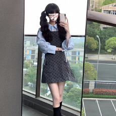 批发2025年早初秋装女款新款法式灰色背带<b class='q'>波点</b><b class='q'>连衣裙</b>小个子穿搭一整套