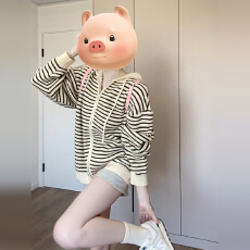 批发韩系连帽条纹毛衣外套女秋冬季2025新款早秋chic慵懒针织开衫上衣