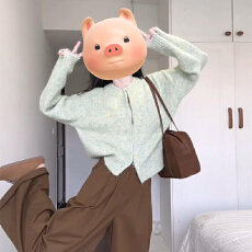 批发绿色毛衣<b class='q'>开衫</b>外套女秋冬季针织衫2025新款打底短上衣慵懒风高级感