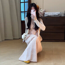 批发夏日绝美漂亮吊带连衣裙子两件套女早春高级感ootd穿搭一整套长裙