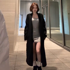 批发宽松慵懒风中长款黑色毛衣外套女早春2026新款内搭连衣裙两件套装