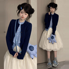 批发2026早春季新款小个子假两件开衫搭配网纱半裙两件套装连衣裙子女