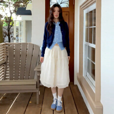 批发2026早春季新款小个子假两件开衫搭配网纱半裙两件套装连衣裙子女