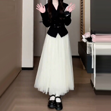 批发小香赫本风黑色西装连衣裙2026新款早春韩系氛围感穿搭一整套长裙