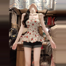 批发碎花抹胸<b class='q'>连衣裙</b>子女夏季2025新款开春韩系花苞短裙穿搭套装