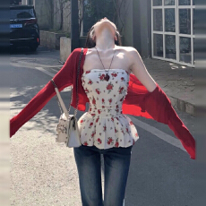 批发碎花抹胸<b class='q'>连衣裙</b>子女夏季2025新款开春韩系花苞短裙穿搭套装