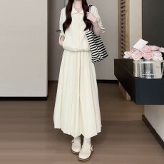 批发独特漂亮慵懒日系甜美风白色<b class='q'>连衣</b>裙女春<b class='q'>长袖</b>高腰防晒松弛感两件套