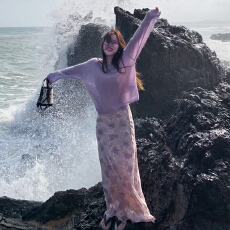 批发初夏漂亮一整套紫色碎花连衣裙子女2026新款小个子法式长裙套装春