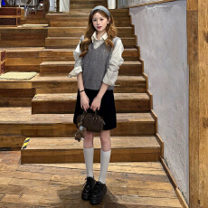 批发韩系一整套深冬学院风ootd穿搭2026新款巨好看的针织<b class='q'>连衣裙</b>子女装