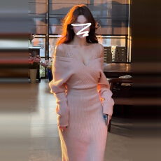 批发2026新款御姐风气质v领针织<b class='q'>连衣裙</b>子女秋冬季辣妹包臀裙内搭<b class='q'>长裙</b>