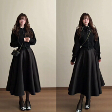 批发富家千金小香赫本风黑色<b class='q'>连衣裙</b>子女秋冬季2026新款气质高级感套装