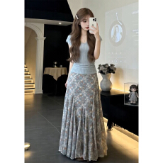 批发早春季短袖连衣裙子女装夏2026新款穿搭今年流行爆款<b class='q'>碎花</b>长裙套装