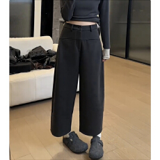 批发毛呢阔腿裤女秋冬黑色西装裤高级感垂感窄版145小个子直筒休闲裤
