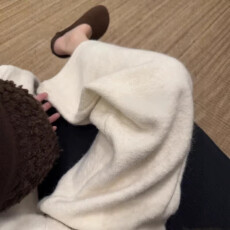 批发糯米阔腿拖地裤女冬季加绒毛呢垂感高腰宽松米<b class='q'>白</b>色小个子xs休闲裤