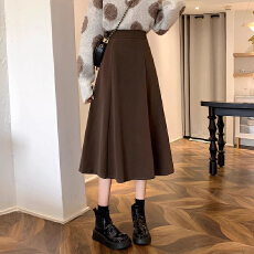 批发150小个子咖色毛呢半身裙女<b class='q'>秋</b>冬中长款a字蓬蓬裙伞裙冬裙子145xxs