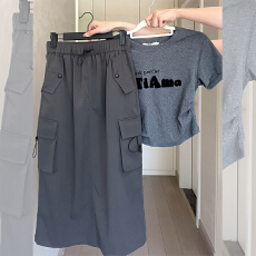批发灰色工装裙新款<b class='q'>半身裙</b>2026春季高腰美式休闲小个子中长款a字裙女