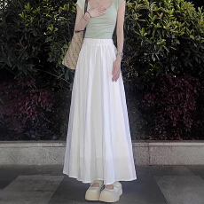 批发白色<b class='q'>半身裙</b>女春季2026年新款高腰a字中长款垂感矮小个子百褶裙145