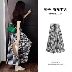 批发流行格子裤裙女2026春夏季高腰小个子百搭复古显瘦休闲a字半身裙