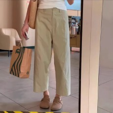 批发卡其色直筒休闲裤女夏季2026新款矮个子高腰宽松<b class='q'>九分</b>阔腿裤150xs