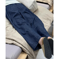 批发深蓝色垂感弯刀牛仔裤女夏季薄款<b class='q'>哈伦</b>裤矮个子显瘦高腰宽松阔腿裤