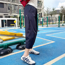 批发藏青色冰丝速干运动裤女小个子夏季薄款高腰显瘦九分哈伦萝卜裤子