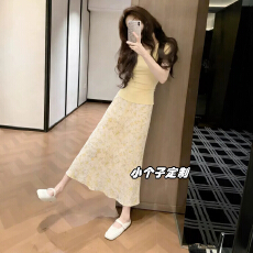 批发温柔风碎花半身裙女夏季新款150xs小个子高腰显瘦中长款a字包臀裙