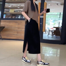 批发黑色侧开叉半身裙女夏新款中长款高腰西装直筒裙矮个子<b class='q'>百搭</b>包臀裙