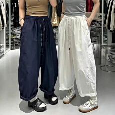 批发小个子白色速干气球裤女七分八分150cm早秋季显高休闲阔腿<b class='q'>哈伦裤</b>