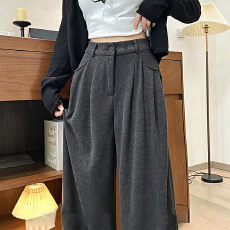 批发韩系糯米西装休闲裤<b class='q'>女</b>秋季2026新款小个子高腰宽松慵懒垂感阔腿<b class='q'>裤</b>