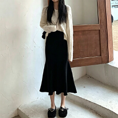 批发小个子150黑色针织半身裙女秋冬<b class='q'>新款</b>显瘦高腰a字中长款包臀鱼尾裙