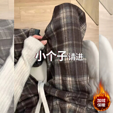 批发150小个子毛呢咖色<b class='q'>格子</b><b class='q'>阔腿裤</b>女秋冬新款高腰垂感九分休闲直筒<b class='q'>裤</b>