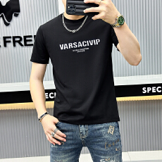 批发潮教潮流新款男士T恤夏季 凹凸字体立体纯色 丝光棉短袖 一件代发