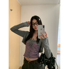 批发美式复古<b class='q'>修身</b>针织坎肩条纹抹胸背心秋季上衣套装新款<b class='q'>外套</b>两件套女