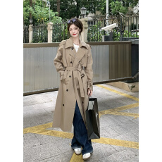 实拍 大码经典复古高级感宽松双排扣中长款风衣外套