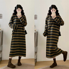 批发实拍~大码<b class='q'>胖</b><b class='q'>mm</b><b class='q'>美</b>拉德绝美宽松慵懒风条纹遮肉显瘦连衣裙女