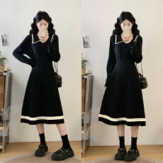 批发实拍~<b class='q'>大码</b>气质优雅撞色收腰显瘦时尚减龄针织<b class='q'>连衣裙</b><b class='q'>女</b>