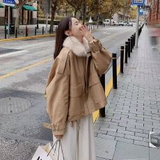 批发2025<b class='q'>秋</b>冬新款加绒加厚皮衣抽绳可拆毛毛领气质夹克外套机车棉服女