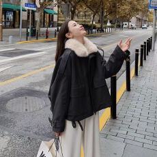 批发2025<b class='q'>秋</b>冬新款加绒加厚皮衣抽绳可拆毛毛领气质夹克外套机车棉服女