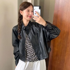 批发机车风简约宽松<b class='q'>皮衣</b>外套2026秋季新款复古通勤立领显瘦短款上衣女