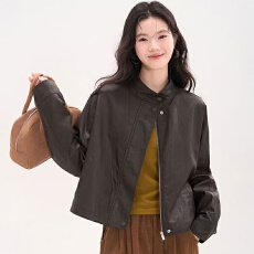 批发韩系简约立领PU<b class='q'>皮衣</b>外套女2026春季复古休闲气质夹克外套上衣女春