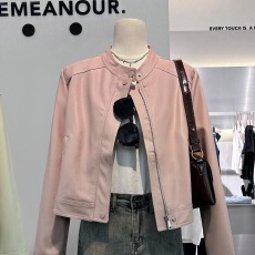 批发粉色甜酷气质皮衣夹克短外套女2026<b class='q'>春</b>秋新款小个子超好看机车上衣