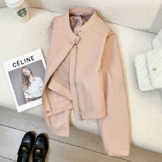 批发粉色百搭温柔皮衣短外套女2026秋季新款今年流行韩版网红炸街上衣