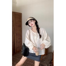 批发法式甜美圆领泡泡袖衬衫女秋季设计感小众气质宽松百搭<b class='q'>娃娃衫</b>上衣