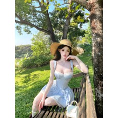 批发灰尘邓邓 法式甜美条纹拼接a字吊带<b class='q'>连衣裙</b>D26Q80054