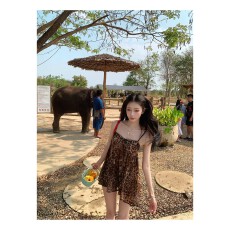 批发Pinksoya粉豆子 辣妹豹纹蝴蝶结吊带背心<b class='q'>女</b>夏季新款雪纺抹胸上衣