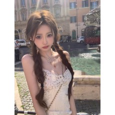 批发你的懒懒llan【豆蔻仲夏】两色镂空蕾丝露背连衣裙女